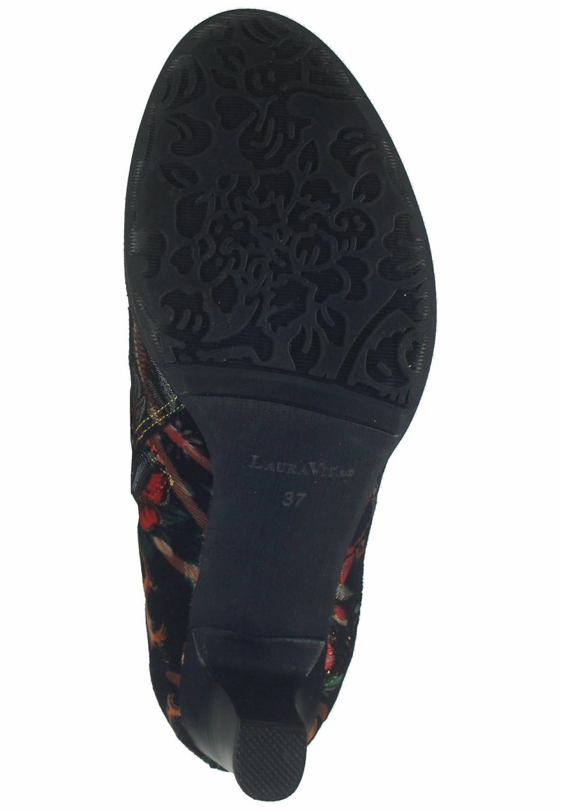 Bottines à Talon Moyen En Satin Noir Brodé Multicolore - Taille 37 - Occasion - Style Baroque Floral