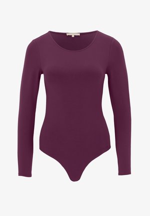 Body aderente a maniche lunghe con scollo rotondo, di colore viola scuro uniforme, design senza cuciture e piccolo logo vicino all'anca.