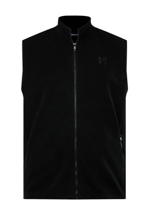 Schwarzte Fleeceweste mit hohem Kragen, Frontreißverschluss und Seitentaschen. Mit geprägtem Logo im Brustbereich. Weiche Textur.