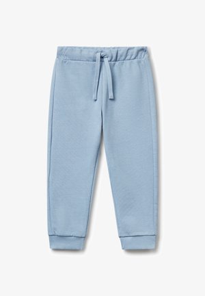 Sudaderas de punto azul claro con una cinturilla elástica, cordón ajustable, bolsillos laterales y puños acanalados en los tobillos.