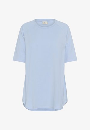 Light blue short-sleeve T-shirt with a round neck, made of soft fabric. Features a relaxed fit and slightly curved hem.