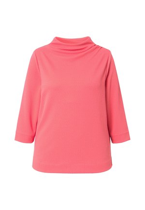 Korallerosa, top med trekvartærmer, høj krave og struktureret stof med et subtilt diamantmønster. Casual pasform.