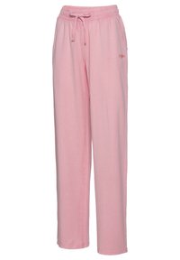 Rosa, leichte Jogginghosen mit einem elastischen Bund, verstellbarem Kordelzug und Seitentaschen; weicher Baumwoll-ähnlicher Stoff.