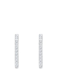 Sølv hoops øreringe med en række klare, runde krystaller langs den forreste flade, med en glat, poleret overflade.