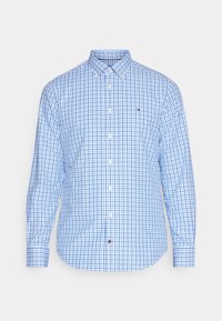 Blau-weiß kariertes Langarmhemd mit Button-Down-Kragen. Mit kleinem besticktem Logo auf der Brust. Baumwollstoff, lockere Passform.