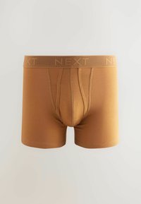 Bruine katoenen boxershorts met een zachte elastische tailleband, voorzien van het merk 'NEXT' logo in een bijpassende kleur. Glad textuur, aansluitend ontwerp.