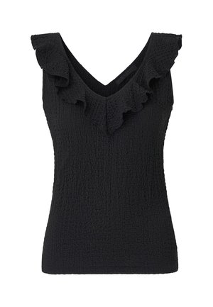 Ellos Collection, OBERTEIL MIT RÜSCHENAUSSCHNITT. - Blouse - black