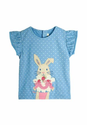 REGULAR FIT - BUNNY WITH CAKE APPLIQUÉ FRILL SLEEVE - T-shirt med print - mid blue