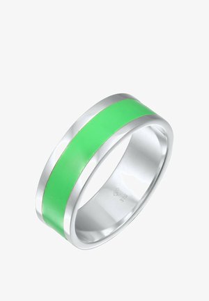 Silberring mit einem glatten Band und einer grünen Emailleeinlage. Der Ring hat ein schlichtes, rundes Design und eine polierte Oberfläche.