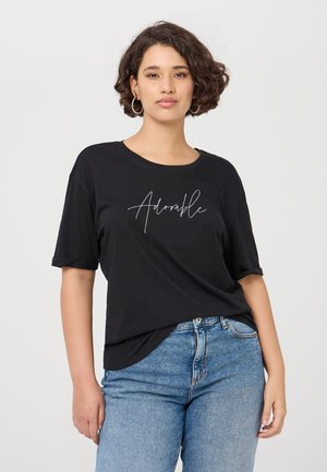 CON SCRITTA RICAMATA - T-shirt con stampa - nero
