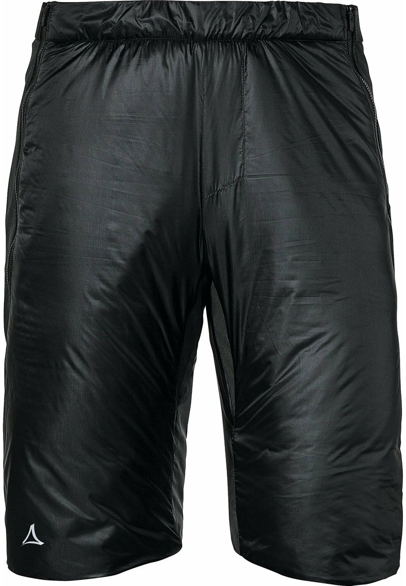 Svarta lätta shorts med en glansig textur, elastisk midja och sidfickor. Har en liten logotyp vid fållkanten.