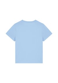 T-shirt en coton bleu clair avec des manches courtes et un col rond. Texture lisse, sans motifs ni accents, design sobre au dos.