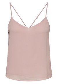 Camisón de satén en suave rosa, con escote en V, tirantes delgados ajustables y un corte relajado. Textura suave con un diseño minimalista.