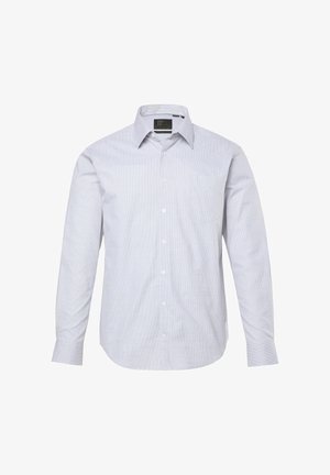 Světle modrá kostičkovaná košile s dlouhým rukávem, klasickým límečkem, přední kapsou a zapínáním na knoflíky. Vyrobena z tkaniny s hladkou strukturou.