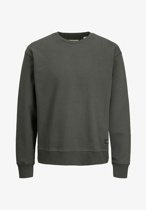 Sötétzöld pulcsi, kerek nyakkivágással, hosszú ujjakkal, bordázott mandzsettákkal és aljjal. Puha anyagból készült, az alján egy kis márkajelzés található.