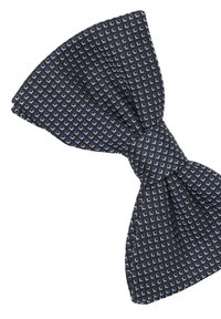 Papillon blu navy con un motivo geometrico a diamante in azzurro chiaro e bianco. Realizzato in tessuto testurizzato con una sezione centrale annodata.