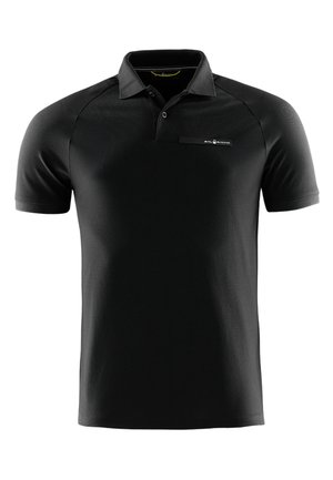Black short-sleeve polo shirt with collar, two-button placket, and small "Sail Racing" logo on the left chest.
