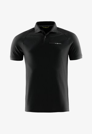 Czarna koszulka polo z krótkim rękawem, kołnierzykiem, zapinana na dwa guziki, z małym logo „Sail Racing” na lewej piersi.