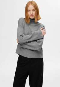 Selected Femme SLFKAMMA ROLL NECK - Trui - medium grey melange