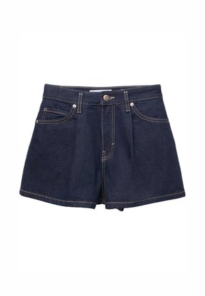Donkerblauwe denim shorts met een vijf-pocketdesign, zichtbare stikdetails, knoopsluiting en een ontspannen pasvorm.