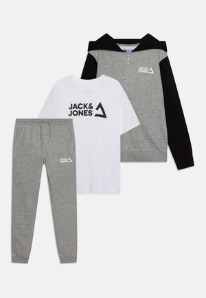 Jack & Jones Junior JJKAI ZIP HOOD SET - Sweat zippé - light grey melange/white