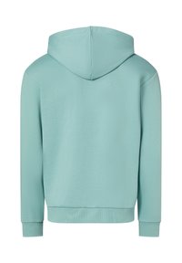 Felpa con cappuccio color azzurro chiaro realizzata in tessuto morbido, con cappuccio, maniche lunghe e polsini e bordo a coste. Design semplice senza motivi o dettagli.