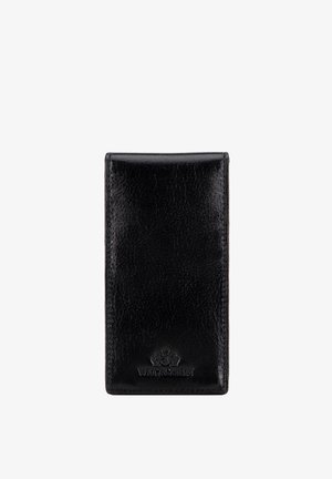 Portefeuille rectangulaire en cuir noir avec logo de marque embossé "Wittchen" en bas au centre sur fond blanc.