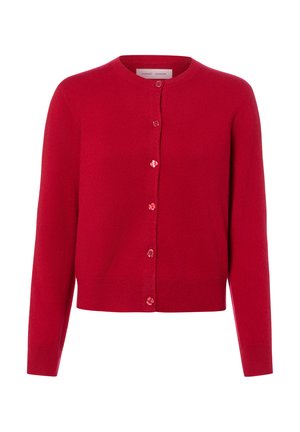 Rode lange mouwen button-up cardigan met ronde halslijn en geribde boorden en zoom.