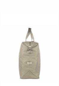 Borsa a tracolla khaki di forma rettangolare, realizzata in tessuto resistente, con chiusura superiore a zip e due cinghie laterali per un facile trasporto.