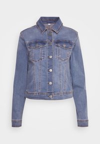 Jeansjacka i ljusblått med långa ärmar, knappstängning framtill, två bröstfickor och en kort design. Har klassisk sömnad och silverknappar.