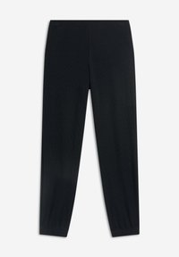 Pantaloni jogger neri a costine con gamba affusolata e vita elastica. Tessuto liscio, design semplice, adatti per l'abbigliamento casual.