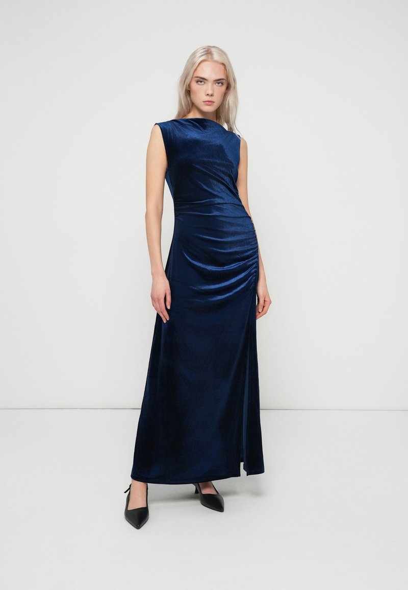 amazon blue dress plus size Maxi Dress in Navy Burnout Velvet