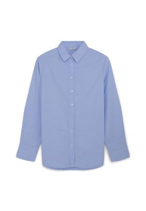 Camicia azzurro chiaro a maniche lunghe con colletto. Tessuto liscio, taglio dritto e patta dei bottoni con piccoli bottoni rotondi.