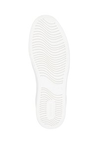 Semelle de sneaker blanche présentant un motif texturé et ondulé pour une meilleure adhérence. Embout arrondi et talon légèrement surélevé pour un design ergonomique.