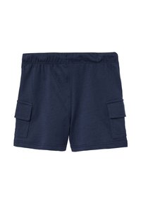 Marineblauwe cargoshorts van zachte stof, voorzien van twee zijzakken en een elastische tailleband voor extra comfort. Geschikt voor casual kleding.