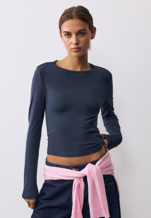 PULL&BEAR, SLIM FIT LONG SLEEVED T-SHIRT - T-SHIRT - T-shirt à manches longues - dark blue