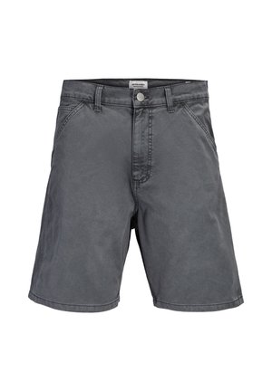 Tmavomodré neformálne šortky s prednými vreckami, zapínaním na gombíky a pútkami na opasok, zobrazené na bielom pozadí.