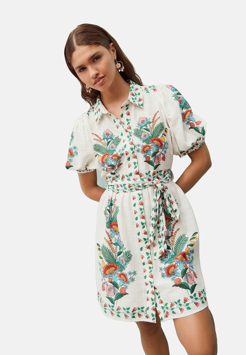Next REGULAR FIT - PUFF SLEEVE TIE WAIST MINI  - Košilové šaty - white floral print placement