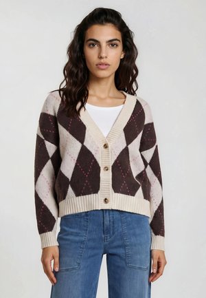 MILANO ITALY, V NECK 1/1 SLEEVE - Cardigan - mocca print