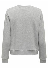 Sweat-shirt à manches longues gris clair avec poignets et ourlet côtelés, vu de dos avec un col rond et un design simple.
