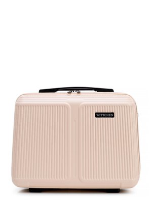 Malette rigide beige avec des rainures verticales, poignée noire, fermeture éclair argentée et logo "WITTCHEN" à l'avant.