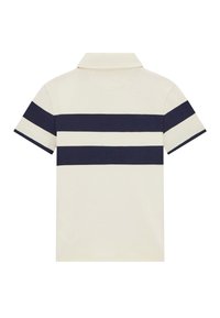 Beige színű, rövid ujjú polo ing, hátul és az ujjain két navy kék vízszintes csíkkal.