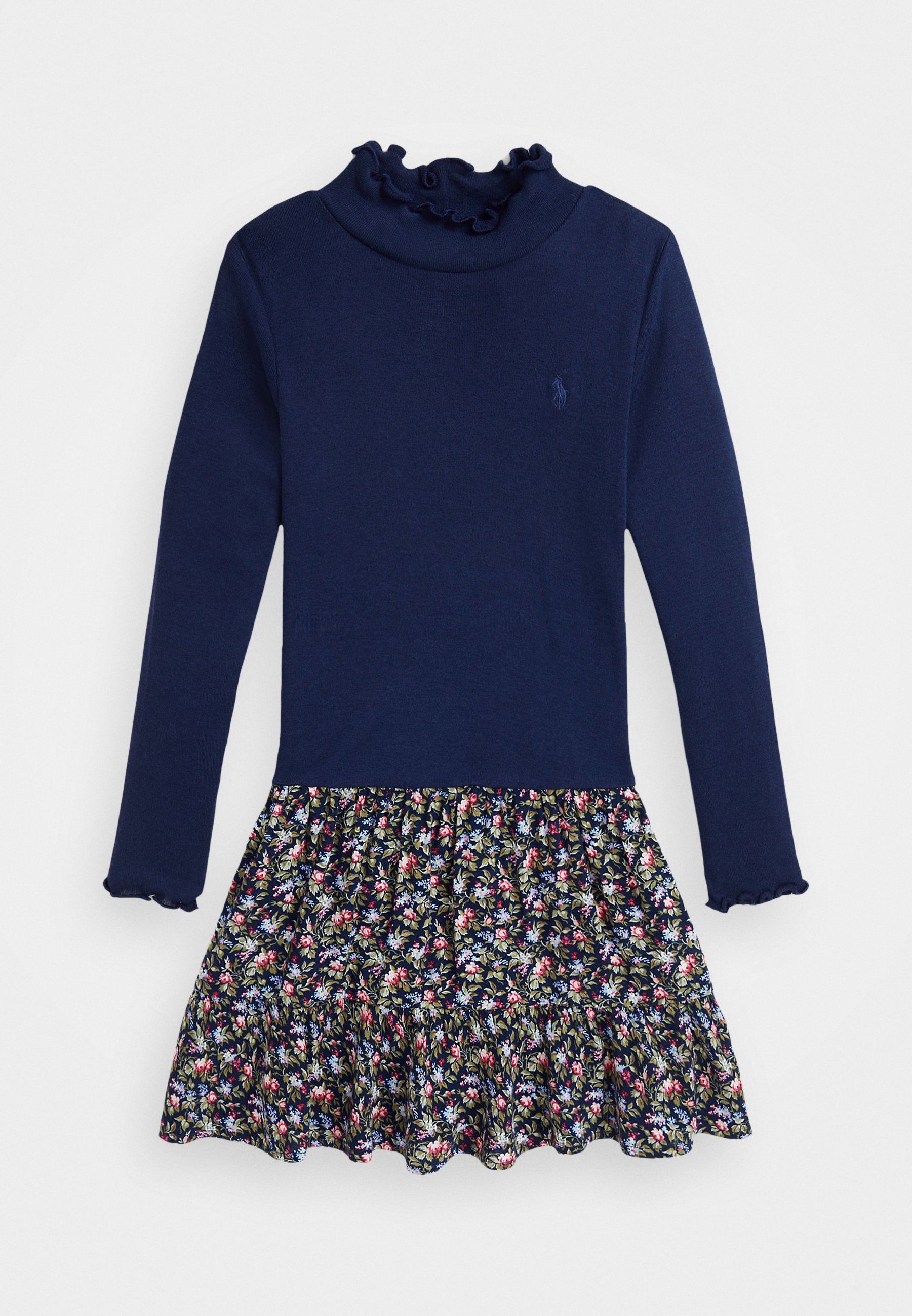 Polo Ralph Lauren FLORAL WOVEN-SKIRT TURTLENECK DRESS Jersey