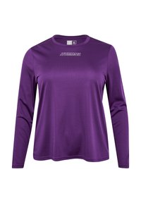 Paarse sportshirt met lange mouwen, gemaakt van glad, ademend materiaal, met het "HUMMEL"-logo in lichtpaars over de borst. Ronde halslijn.