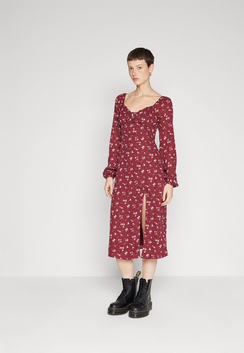 Hollister Co. 90'S COLUMN SKIRT MIDI DRESS Freizeitkleid BURGANDY