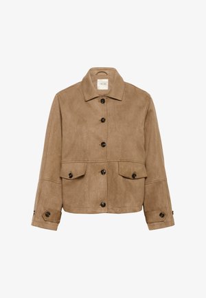 Pruun sametjakk, millel on krae, kuue nupuga sulgemine, kaks esist taskut ja nupuga mansetid. Pehme tekstuur ja struktureeritud disain.