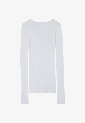 Witte lange mouwen shirt met een ronde halslijn, gemaakt van zachte, gladde stof. Heeft lange mouwen en een nauwsluitend ontwerp.