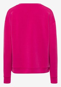 Sweat-shirt rose vif à manches longues, vu de dos, avec un col rond et des poignets ajustés.