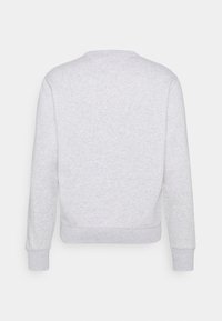 Šedá mikina s kulatým výstřihem a dlouhými rukávy, žebrované manžety a lem. Měkká textura, minimalistický design, viditelné švy.