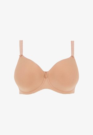 Reggiseno imbottito senza ferretti, realizzato in tessuto morbido, con spalline regolabili e cuciture decorative lungo i bordi. Chiusura frontale.